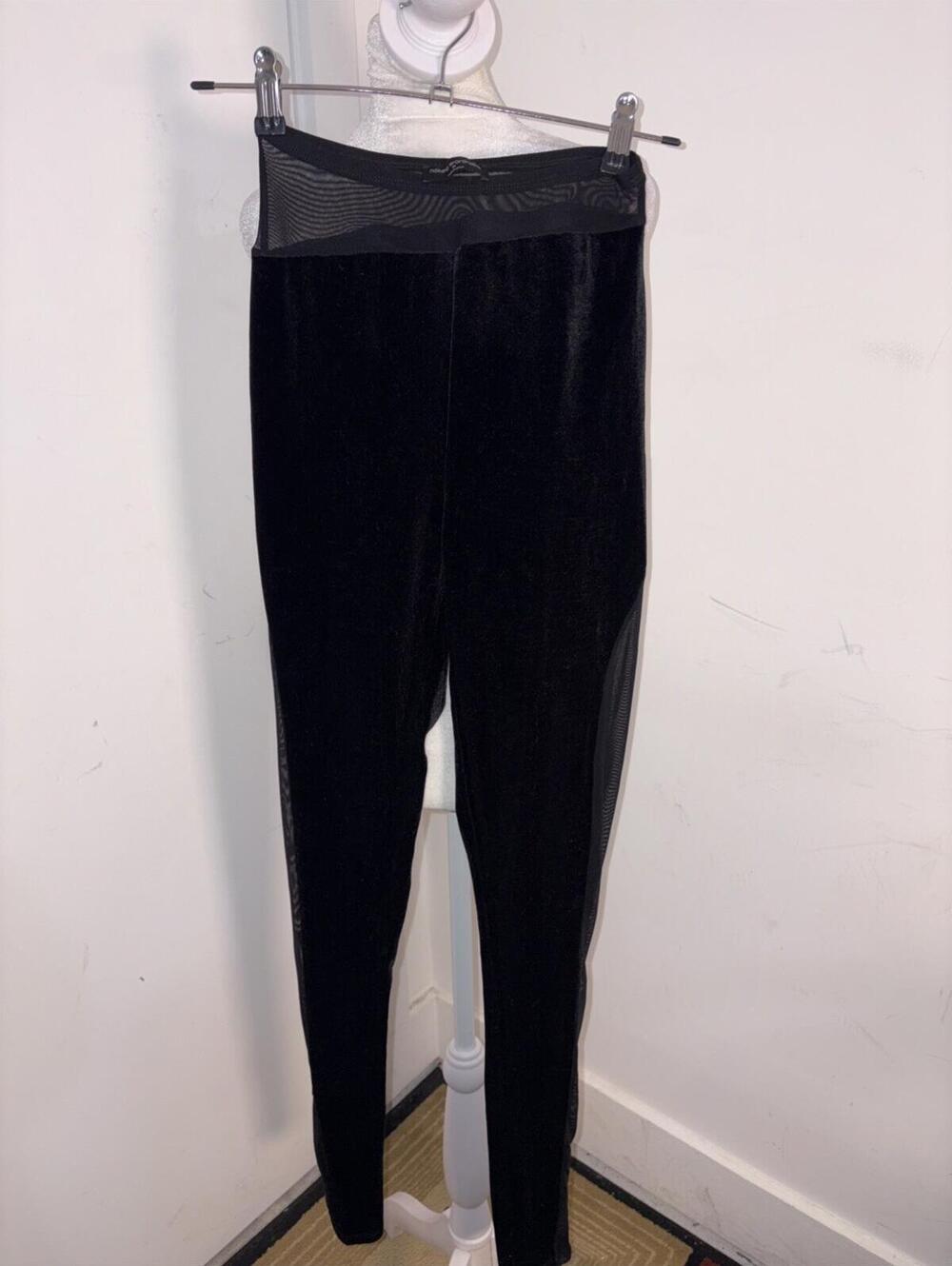 Naked Wardrobe Velvet Mesh-Trim Leggings XS‎